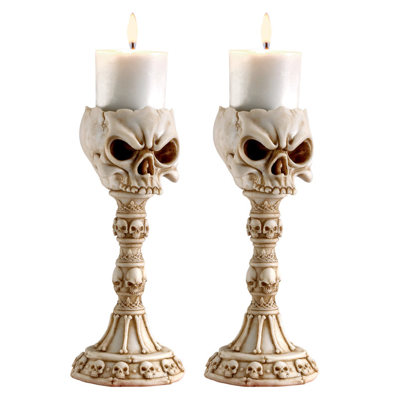 Skullduggery Gothic Fantasy Skull Tabletop Candlestick Set