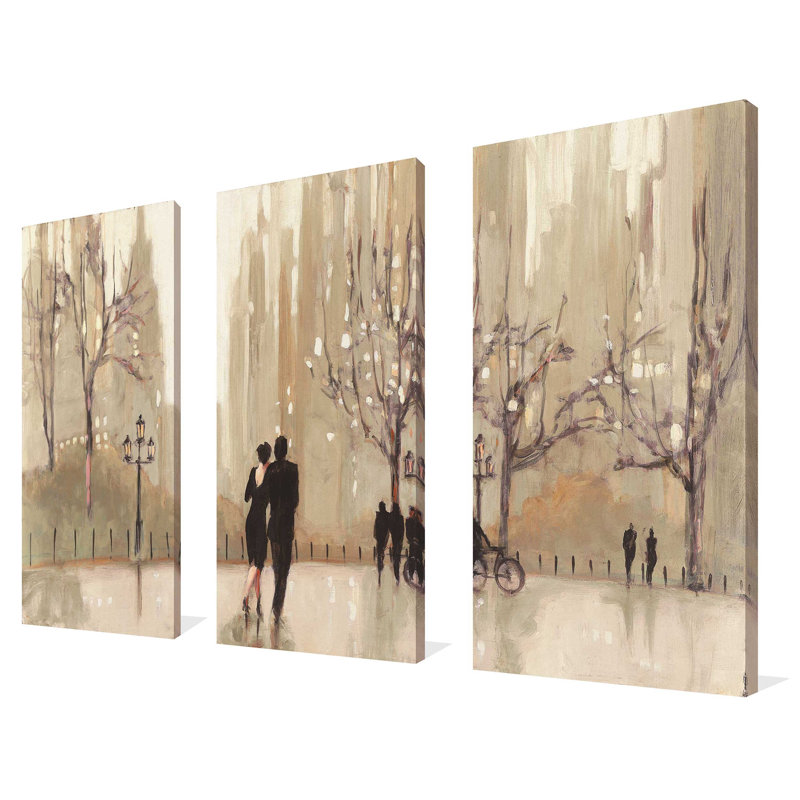An Evening out Neutral - Ensemble de 3 peintures sur toile tendue, H 32 po x l 48 po x P 0,75 po