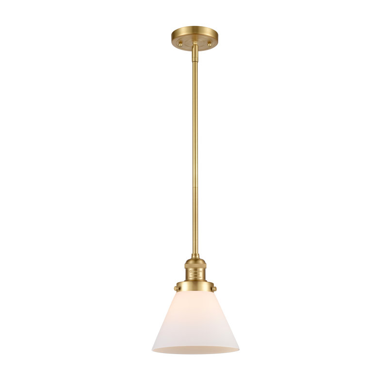 Luminaire suspendu conique à 1 lumière Milardo, Boîtier blanc mat, H 10 pi x l 8 po x P 8 po, Or satiné
