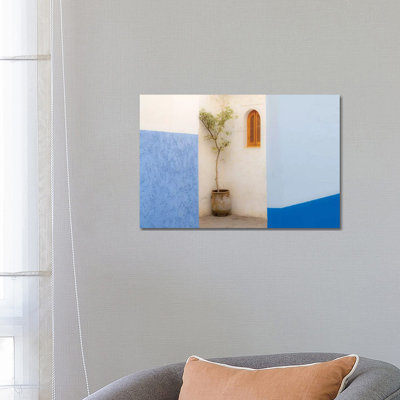 Africa, Morocco, Asilah. Potted Tree And Painted Walls. by Jaynes Gallery - Wrapped Canvas Print
