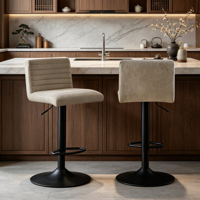 Modern Adjustable Height Suede Bar Stool 360 Swivel Low Back with Footrest