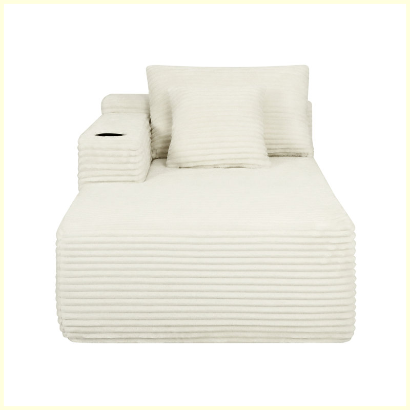 Chaise longue de 37,5 po orientée vers la gauche, velours beige moelleux avec porte-gobelet, sièges de salon flexibles, Beige