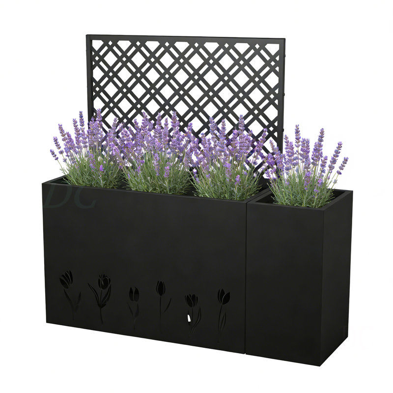 [2 pièces] Boîte à fleurs en métal avec trous de drainage et treillis
