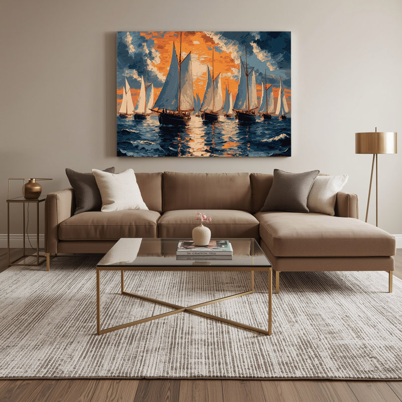 Art nautique gris sur toile, H 24 po x l 36 po
