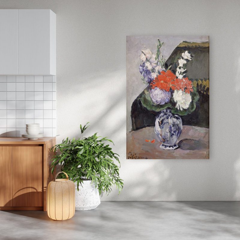 Fleurs dans un petit vase de Delft, vers 1873. Estampe d'art mural abstraite et contemporaine., H 60 po x l 40 po