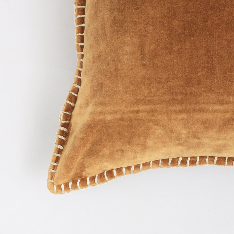 Coussin décoratif | Coussin décoratif en velours de coton délavé à la pierre avec bords décoratifs cousus à la main - 18 po x 18 po