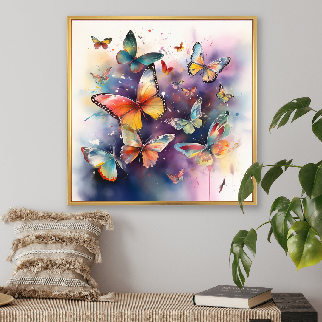 Purple Butterflies In The Air - Butterfly Canvas Print Wall Art August Grove® 