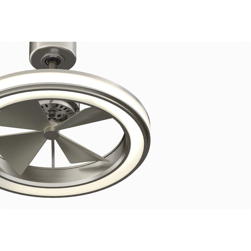 Gleam 16 inch Indoor/Outdoor Caged Ceiling Fan with Light Kit and Remote Control - Brushed Nickel, Brushed Nickel