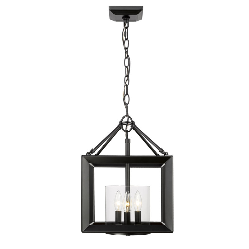 Averee 3 - Light Lantern Pendant, Clear Glass, Matte Black