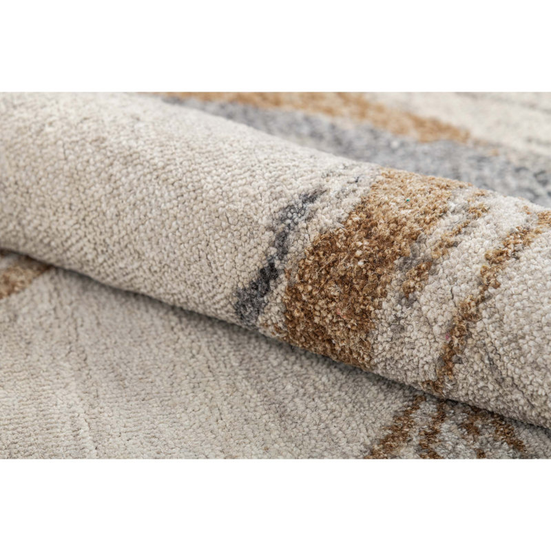 Hand Knotted Abstract Area Rug in Ivory/Brown/Gray, Rectangle 8' x 10'