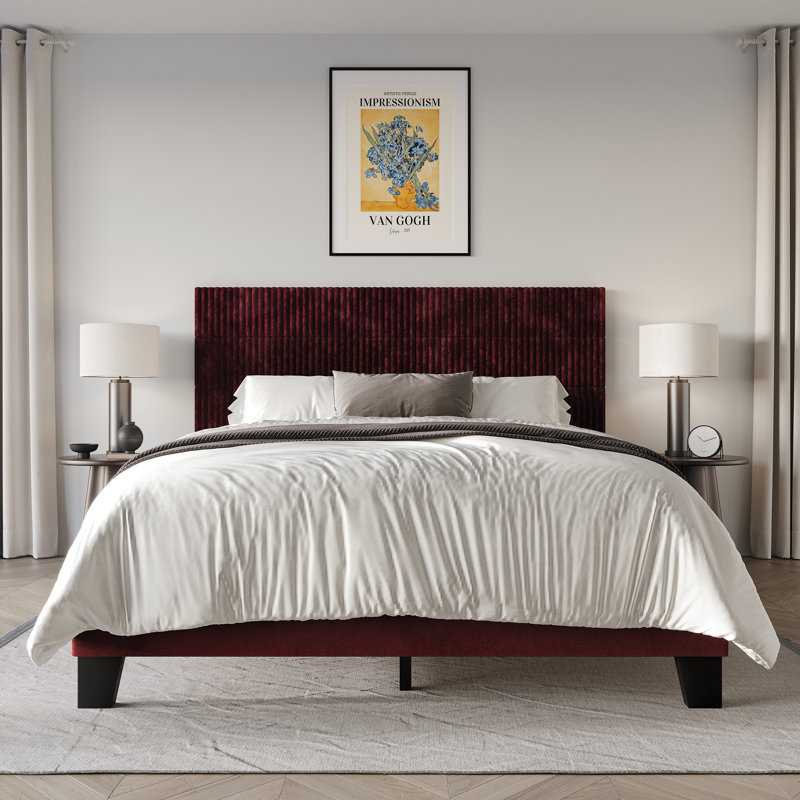 Lit plateforme tapissier Muehlebach, Double, Rouge