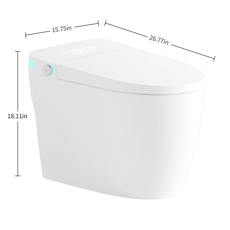 One - Piece Bidet Toilet Seat Smart Toilet, Auto Flush And Open/Close, Adjustable Temp Heated Seat, Warm Water Dry, Remote Control Side Know, Sensor For Cover Operation, Female Wash Rear Modes,