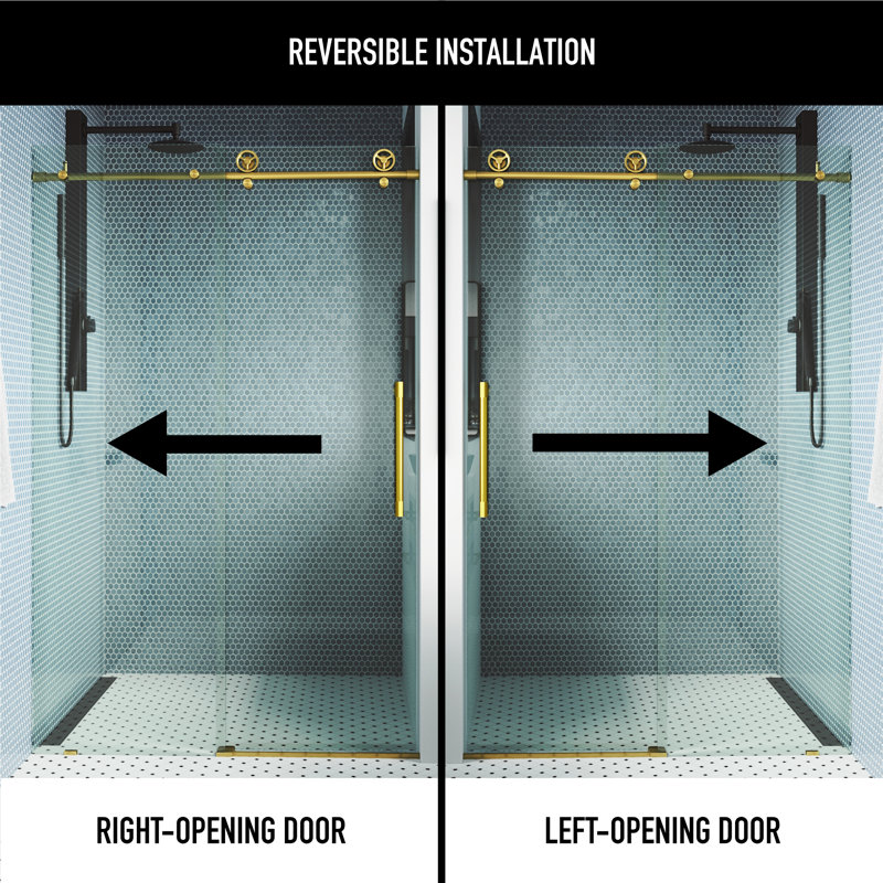 Cass 56-60" W x 76" H Sliding Frameless Shower Door with 3/8" Clear Glass, Matte Brushed Gold