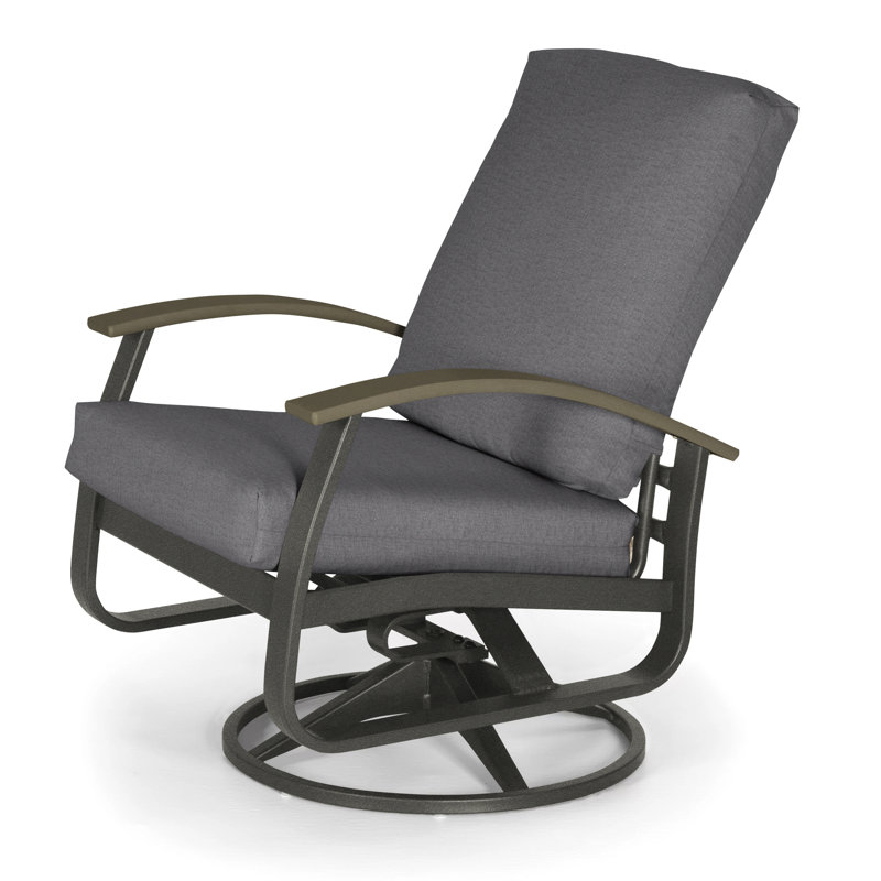 Askar Swivel Powder Coated Aluminum Outdoor Lounge Chair, Cast Slate Sunbrella® Plainweave, Beachwood P40, Textured Graphite