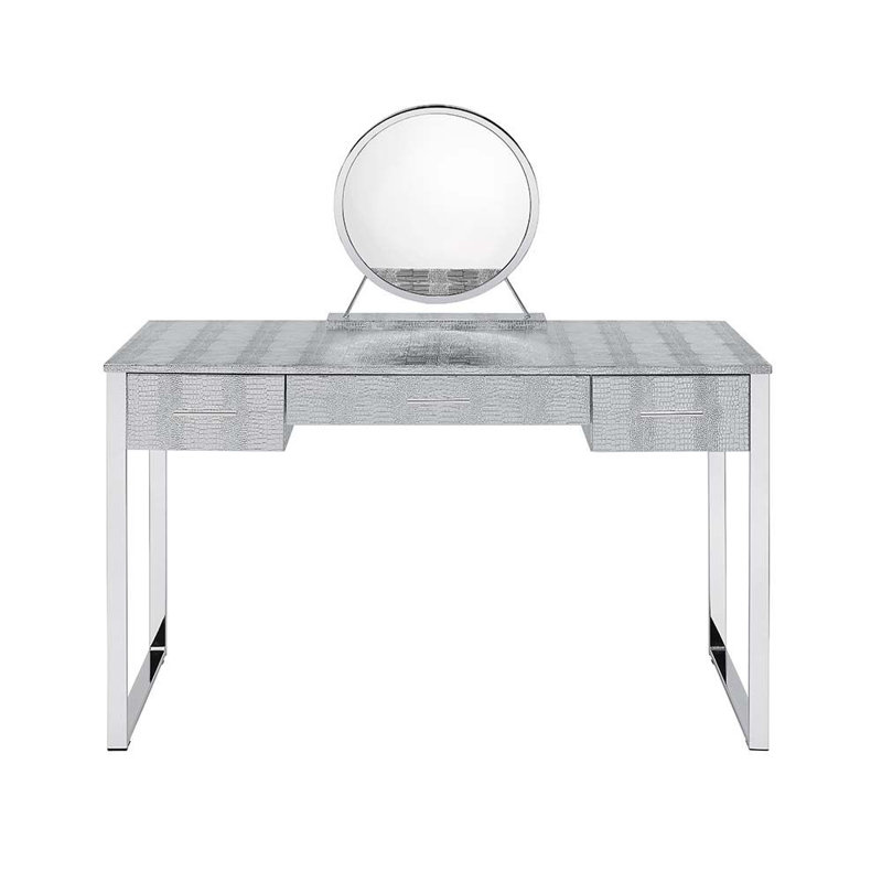 Meuble-lavabo rectangulaire à 3 tiroirs avec miroir et port USB Murland, Argent
