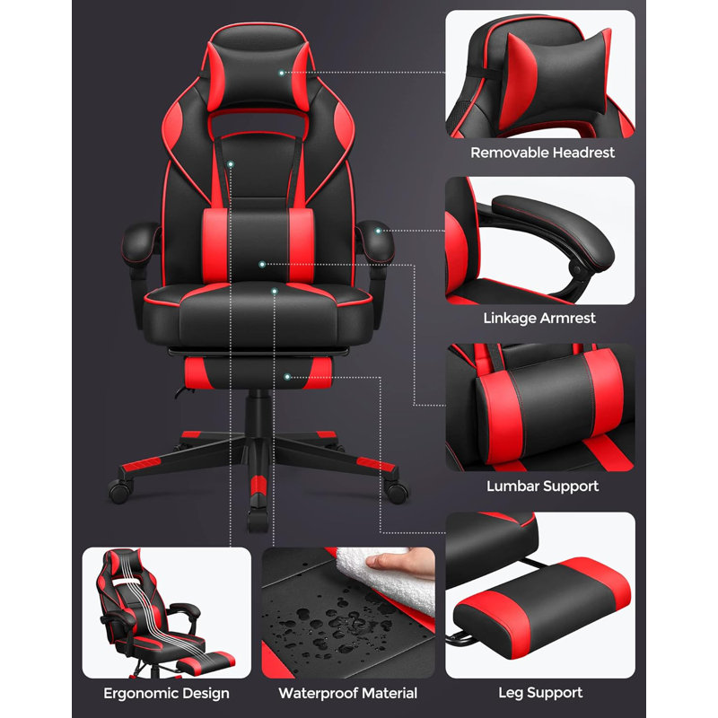 17 Stories Adjustable Backrest-Height and Adjustable Height PC & Racing Game Chair, Black/Red