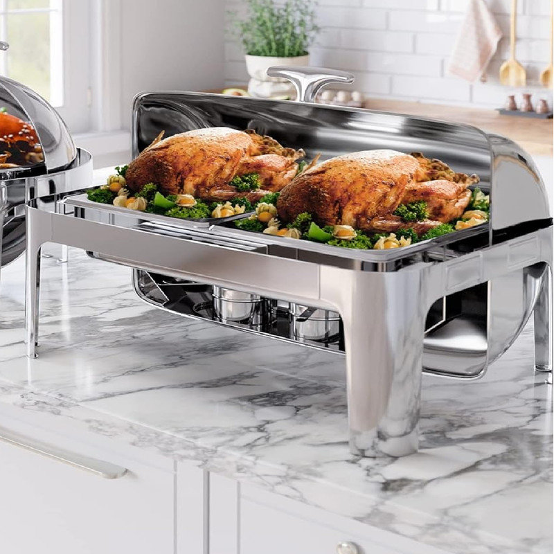 9QT Chafing Dish Buffet Set, Stainless Steel Roll Top Buffet Server, Catering Food Warmer Commercial Chafer for Catering