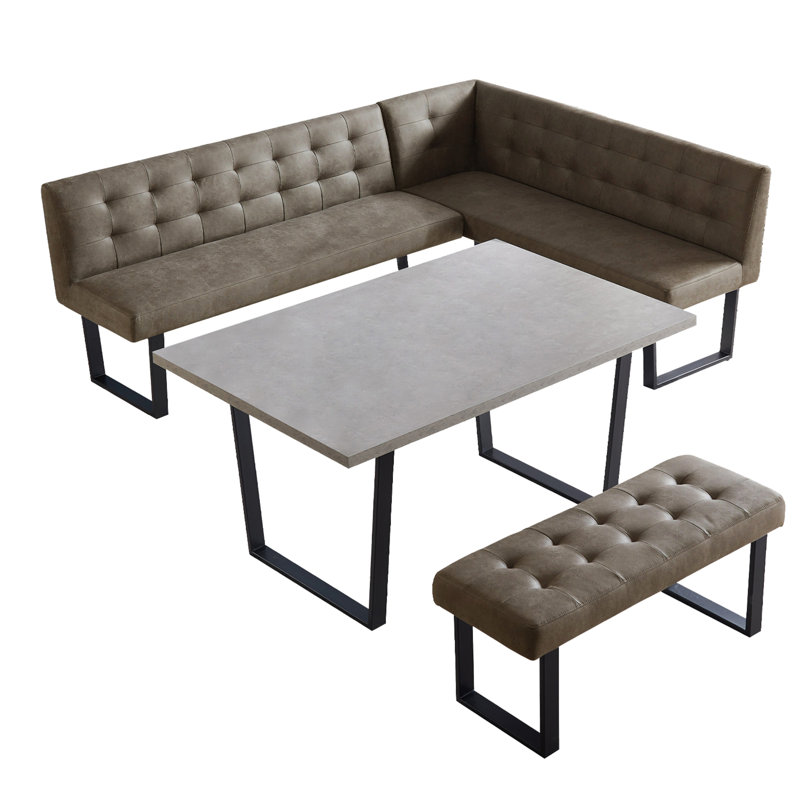 Ensemble de coin-repas 3 pièces Modern Brown, table de salle à manger avec pieds en métal 