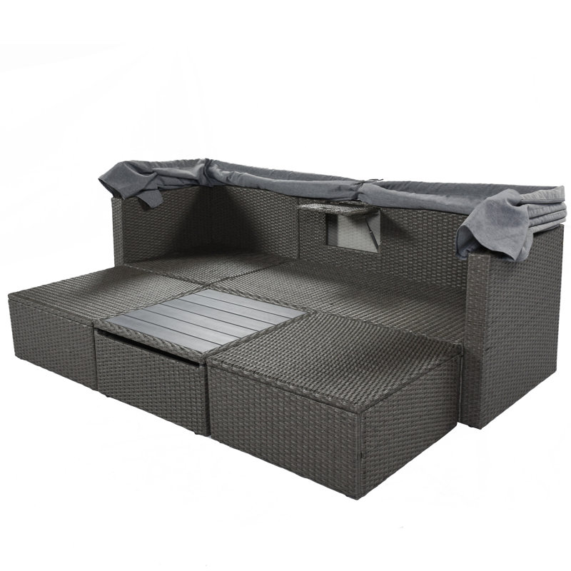 Lit de jour d'extérieur rectangulaire pour patio avec auvent rétractable, Gris