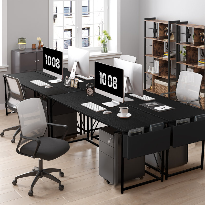 Odoaker Stainless Steel Writing Desk, 75" H x 140" W x 50" D, Black