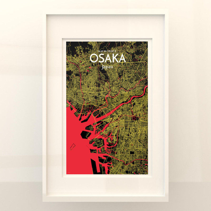 Osaka City Map in Contrast 1 Piece Wall Art, 36cm H x 24cm W x 0.05cm D