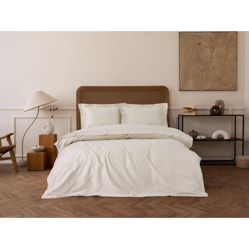 Ensemble de housse de couette luxueuse 100% satin de coton, beige | Housse de couette 94,5 po x 86,6 po, 2 taies d'oreiller 23,6 po x 23,6 po | Impression réactive, 210 fils, fermeture à boutons | Literie douce, élégante et lavable à la machine
