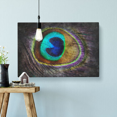 Delicate Peacock Feather Painting - Wrapped Canvas