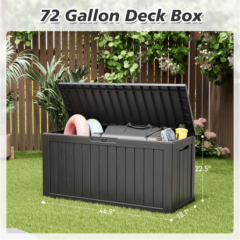 Boîte de rangement verrouillable en résine 72 gallons, Noir
