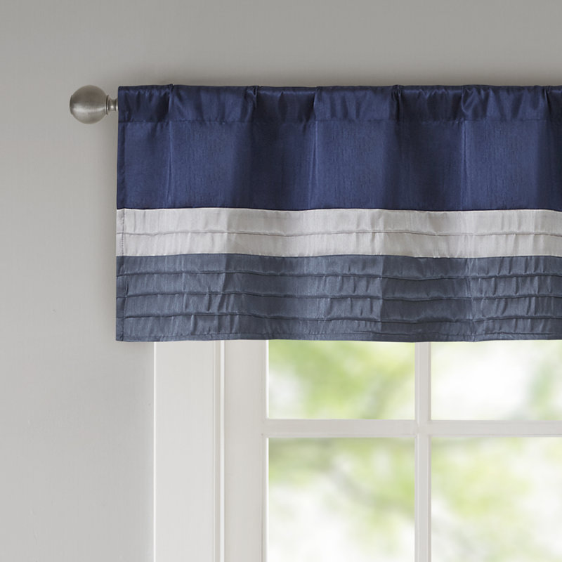 Navy and Ivory Pintuck Faux Silk Window Valance