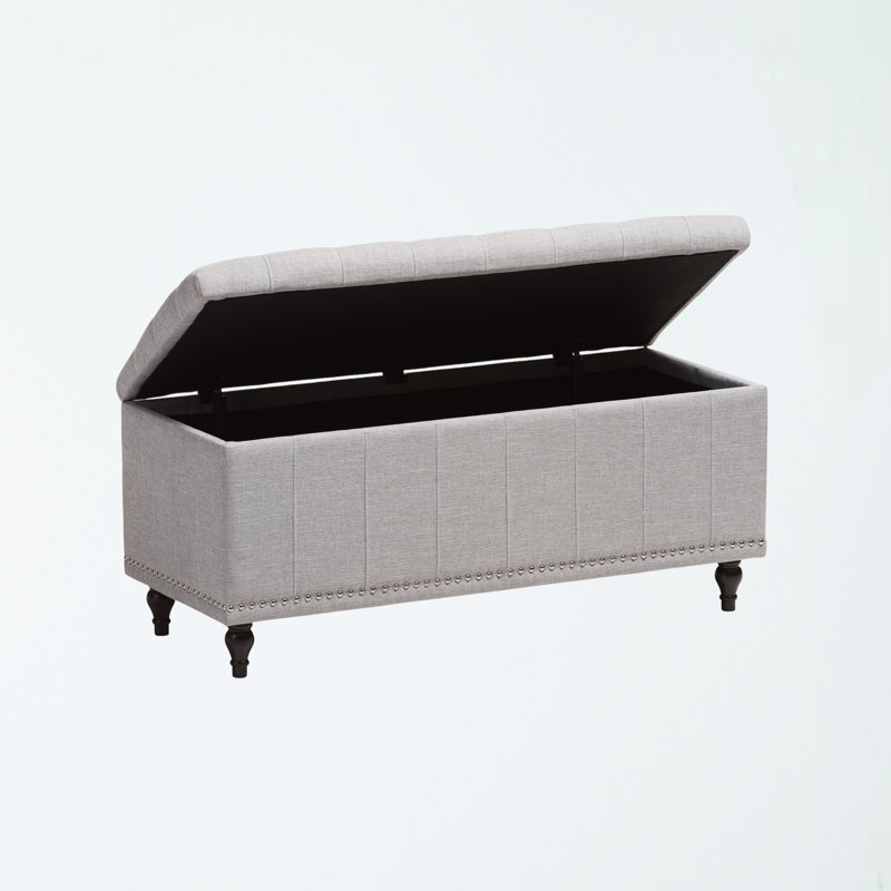 Banc de rangement rembourré en polyester à finition beige Ahrens, H 17,32 po x l 52,17 po x P 16,73 po, Beige