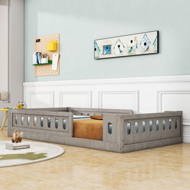 Lit simple en bois avec garde-corps, Naturel