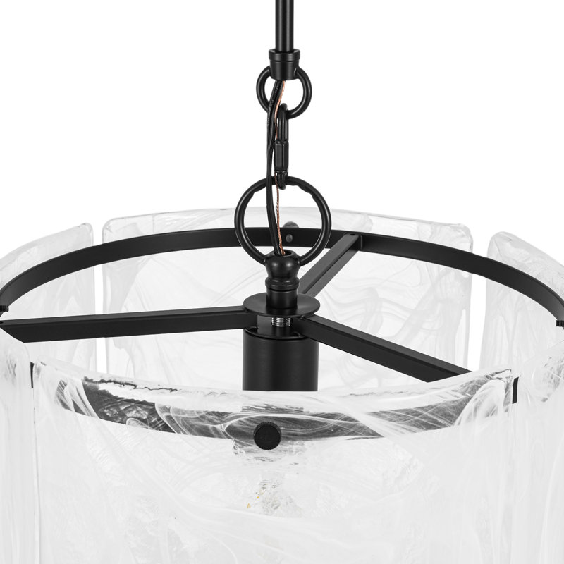 Suspension cylindrique en verre texturé dépoli à une lumière, fabriquée à la main, Blanc filé, Noir
