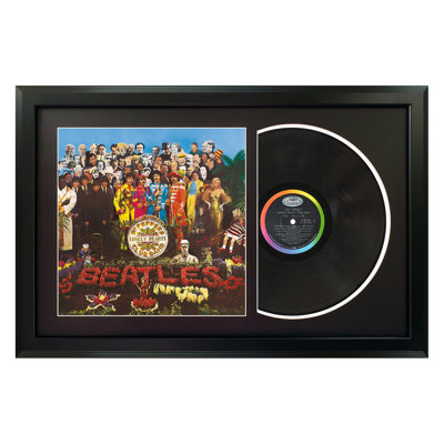 The Beatles "Sgt. Pepper's Lonely Hearts Club Band", art mural de disque vinyle encadré, présentation de la pochette d'albums, décor de souvenirs de musique, cadeau unique pour les amateurs de vinyle