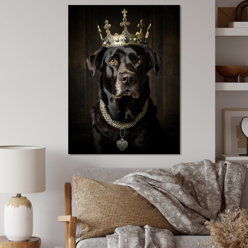 «Crowned Royal Labrador Dog I», art mural chien, H 40 po x l 30 po x P 1,5 po, Toile tendue