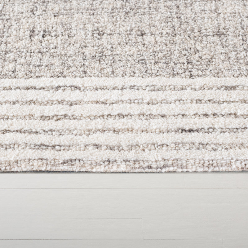 Lauren Ralph Lauren Hand Tufted Wool Cotton Bordered Rug in Dark Grey/Ivory, Rectangle 6' x 9'