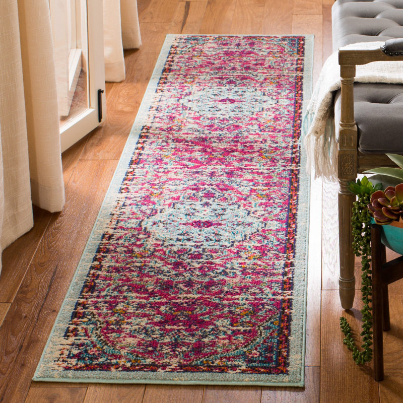 Tapis fuchsia / bleu sarcelle Felty, Tapis de couloir 2 pi 2 po x 12 pi