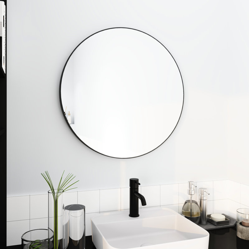 Grand miroir rond noir de 24 po pour salle de bain, vestibule et plus avec panneau en structure d'aluminium, 24" x 24"