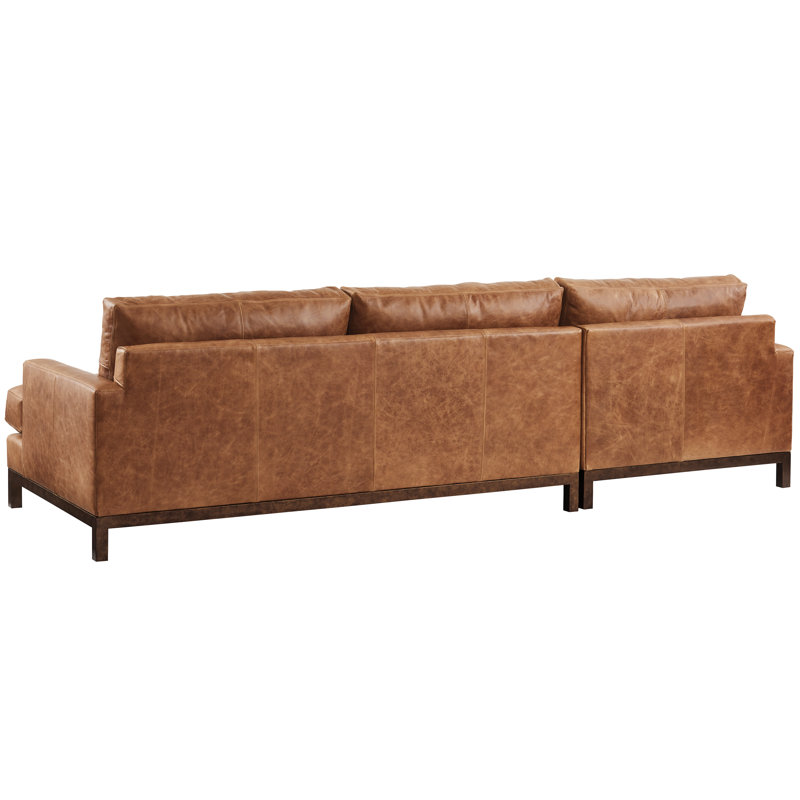Barclay Butera Upholstery Chaise Sectional, Light Brown Leather Match, Left Hand Facing, Brown/Black