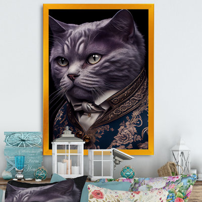 «Stylish Cat in Fancy Blue Fashion Design I», reproduction sur toile