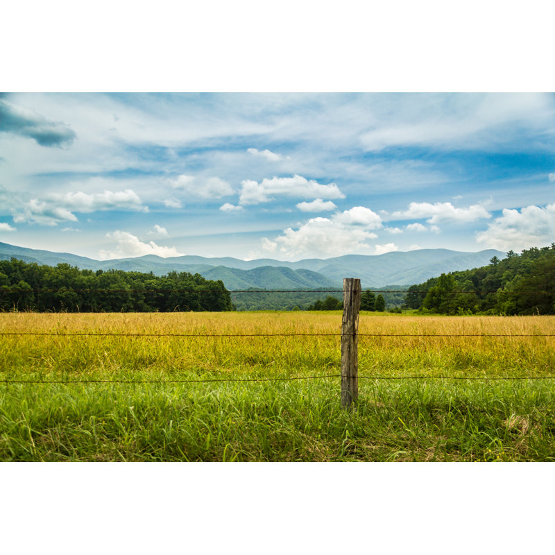 Field, Fence And Mountains by Jon Lauriat - Wrapped Canvas Print, 51cm H x 76cm W 3.8cm D