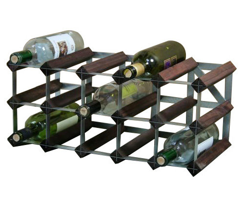 Liddle 15 Bottle Floor Wine Bottle Rack, Dark Oak Stained Pine / Galvanised Steel