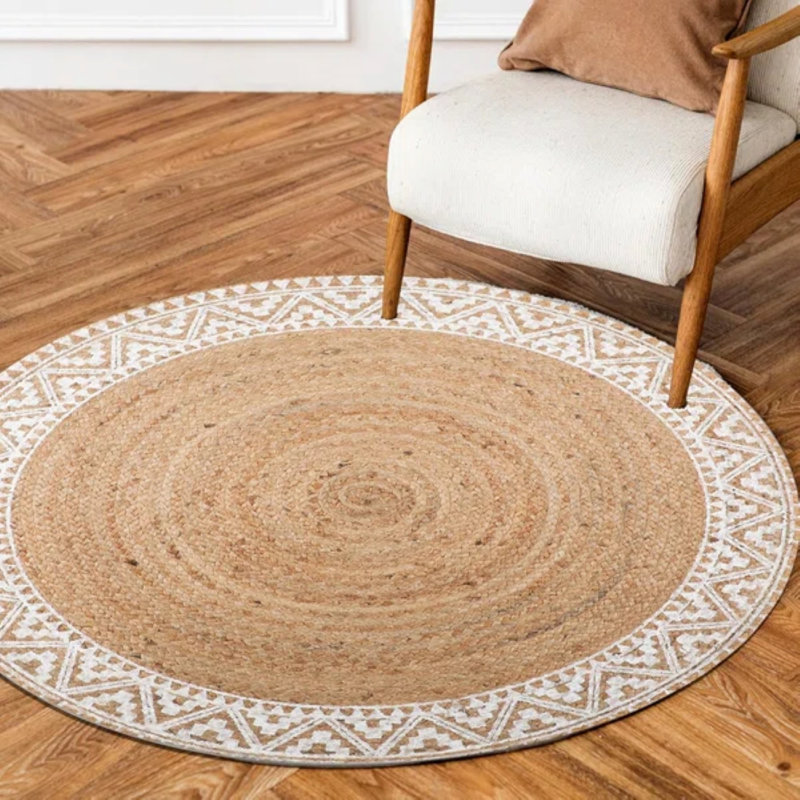 Tishon rond en jute tressé à la main, Rond 4 pi