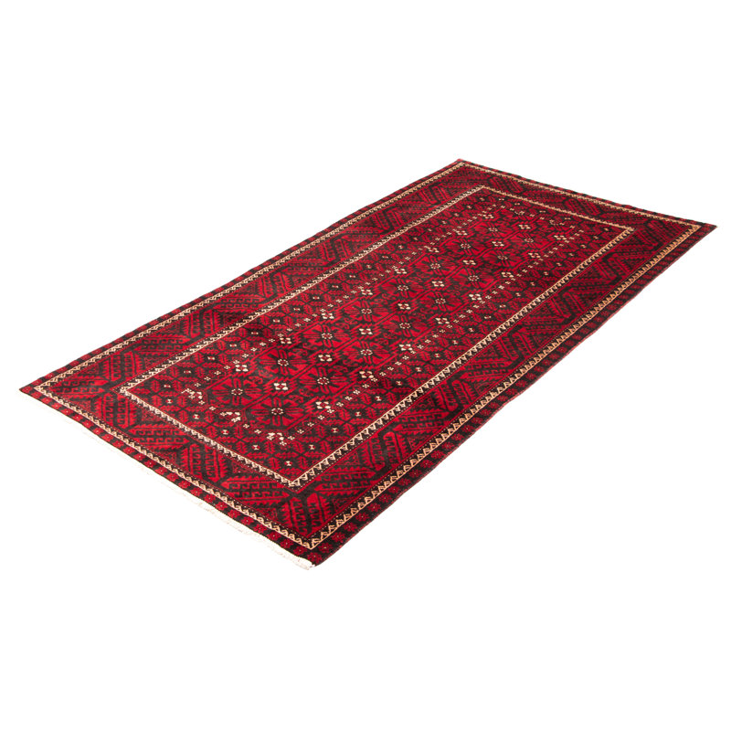 Tapis rouge en laine noué à la main de conception unique 4 pi 10 po x 9 pi 8 po New Age