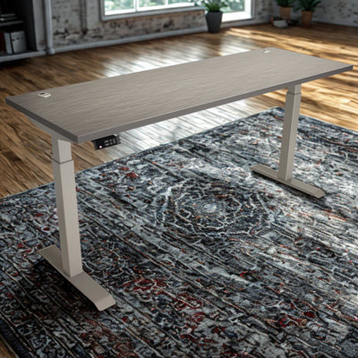 Skyscraper Electric Height Adjustable Standing Desk, Dual Motor and Digital Control with Memory, 72x24, Charcoal Strand Top with Brushed Silver Frame