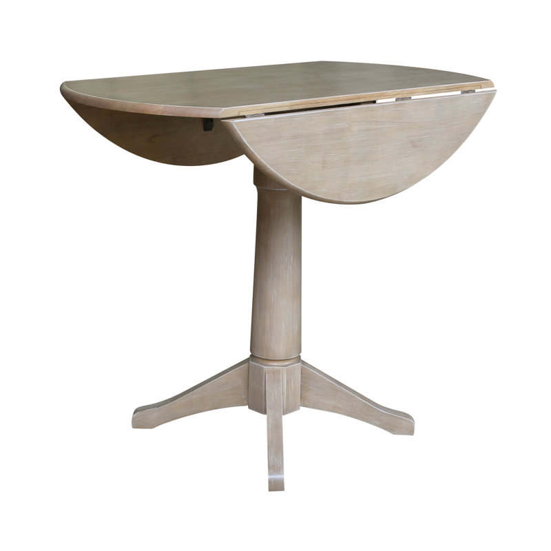 Extendable Round Solid Wood Dining Table, Washed Gray Taupe