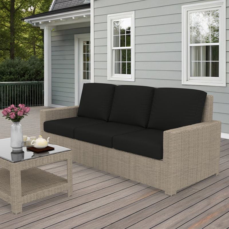 Henri 3 Seat Sofa With Sunbrella Cushions, Canvas Black