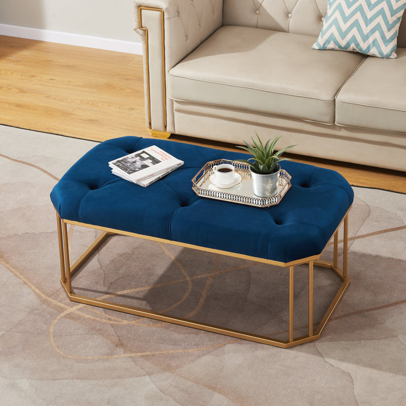 Otten Velvet Ottoman, Blue 100% Linen