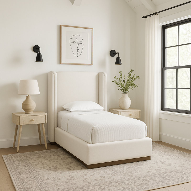 Solange Linen Textured Fabric Upholstered Bed, Twin