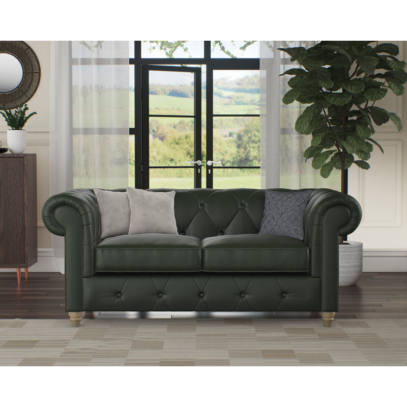 Melrose 2 Seater Leather Sofa, Walnut, Hunter Green