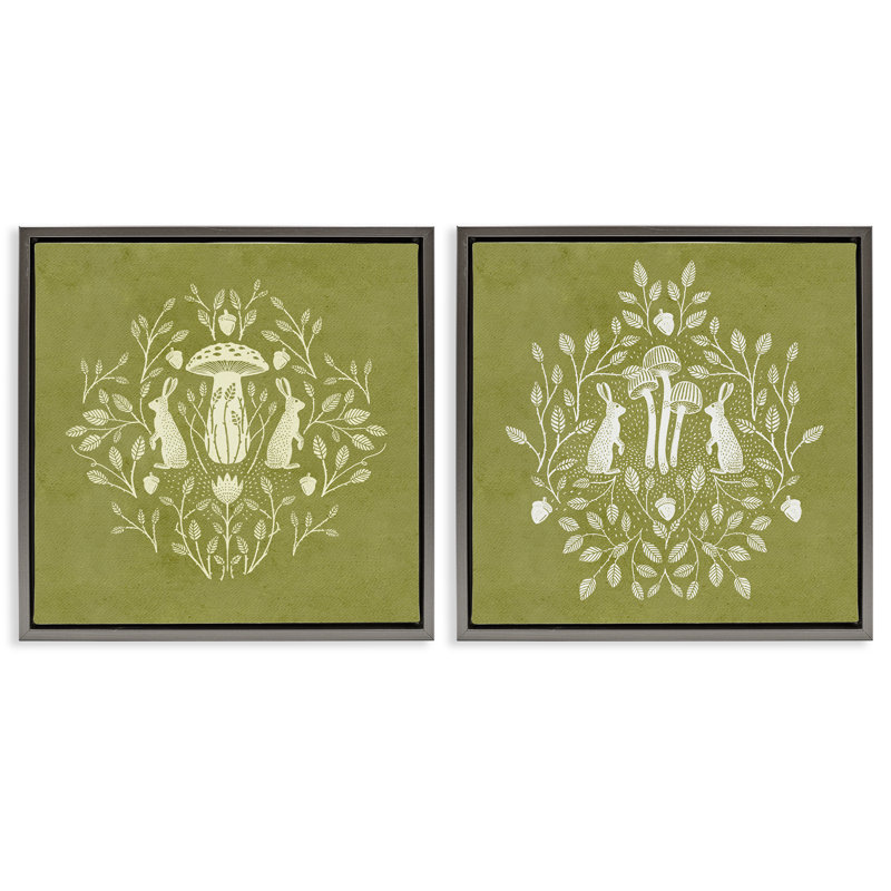  Boho Bunnies & Mushroom, ensemble de 2 toiles flottantes encadrées par Katie O'Shea, H 18 po x l 18 po